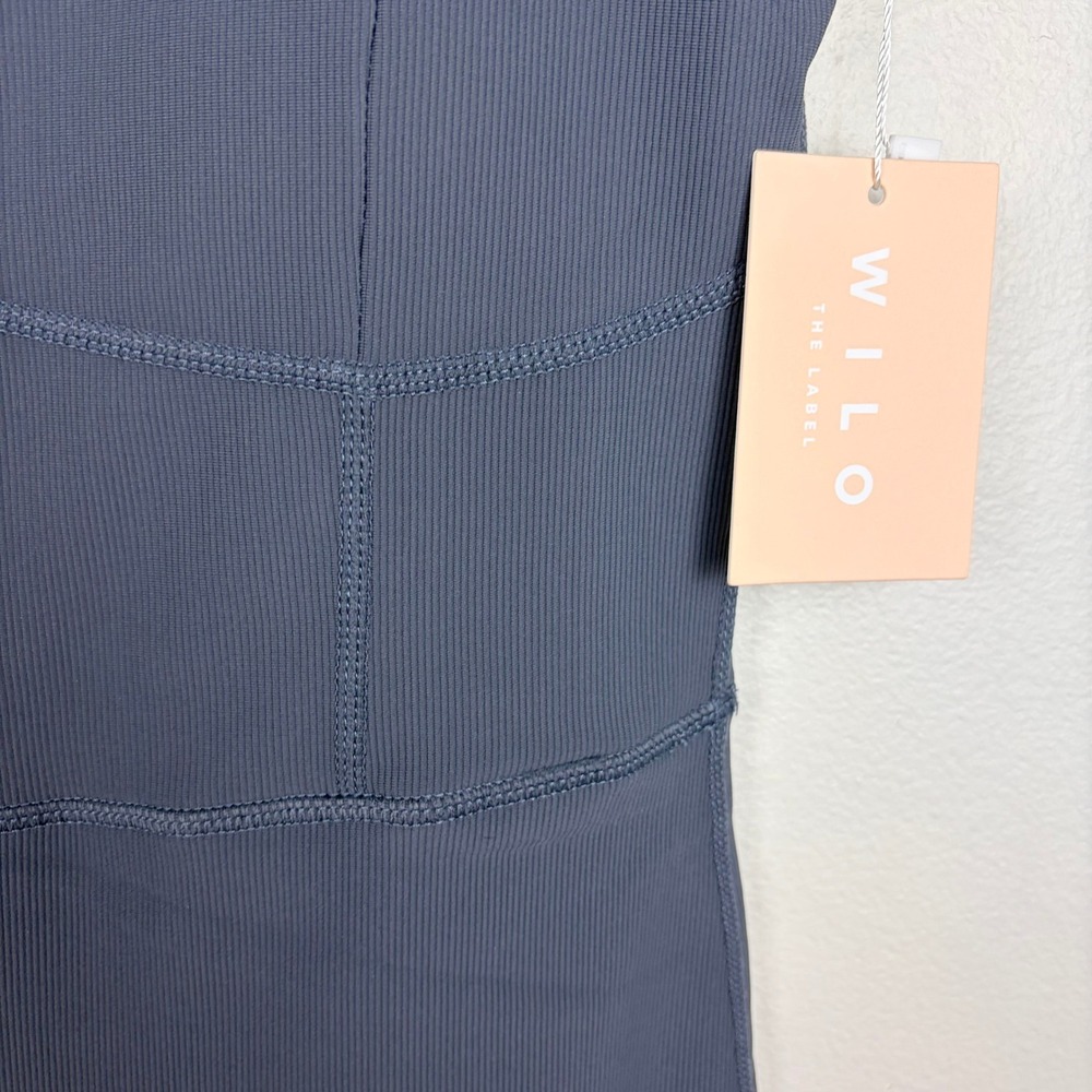 Wilo The Label V-Neck Flare Unitard Gunmetal Sleeveless Jumpsuit Blue Size M - Picture 3 of 11